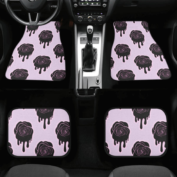 Car Floor Mats | Set of 4 | Universal size | All Weather proof | Affordable | Washable- Pastel Goth Black Roses