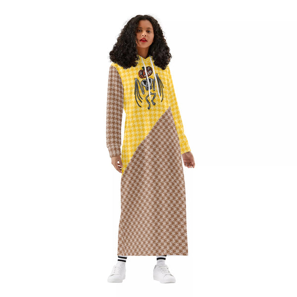 Winter Loungewear | Maxi Dress | Hooded Sweatshirt with Pockets | Plus-Petite Size | Houndstooth Oingo Boingo dress