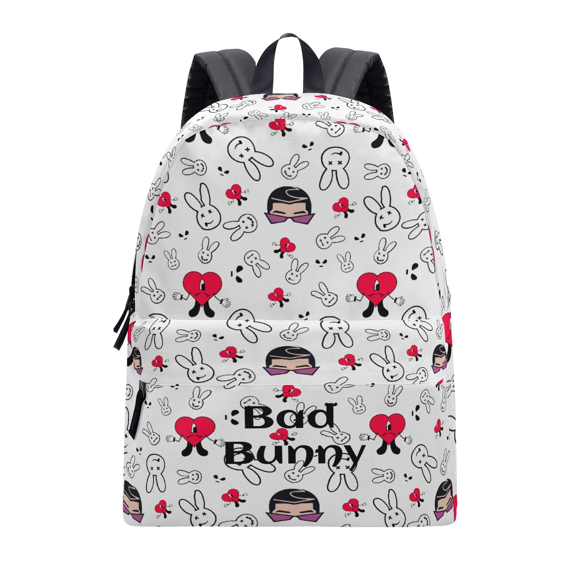 Cute White Backpack with Red Hearts and cute Bad Bunny inspired print – ElysiaBliss