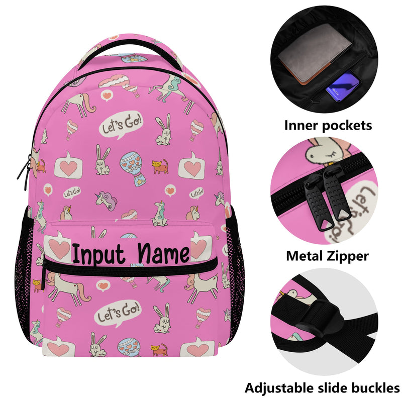 Back to School Essentials: Stylish & Practical Backpacks for Kids and Tweens. Personalized Pink Whimsical Unicorn pattern