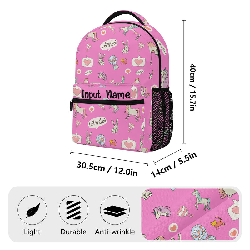 Back to School Essentials: Stylish & Practical Backpacks for Kids and Tweens. Personalized Pink Whimsical Unicorn pattern