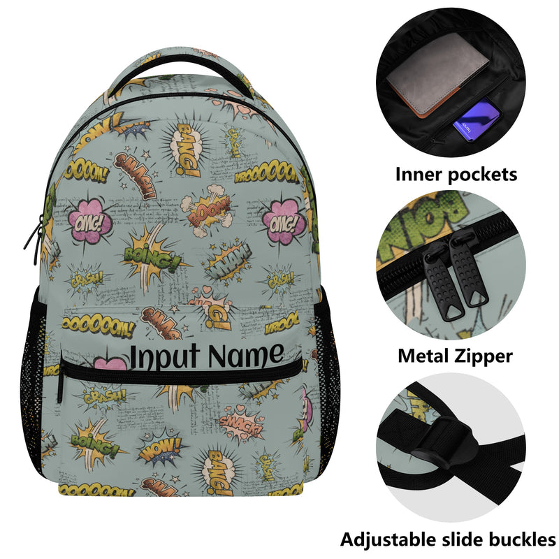 Back to School Essentials: Trendy & Cool Backpacks for Teens. Personalized Onomatopoeia bookbag for middle schoolers