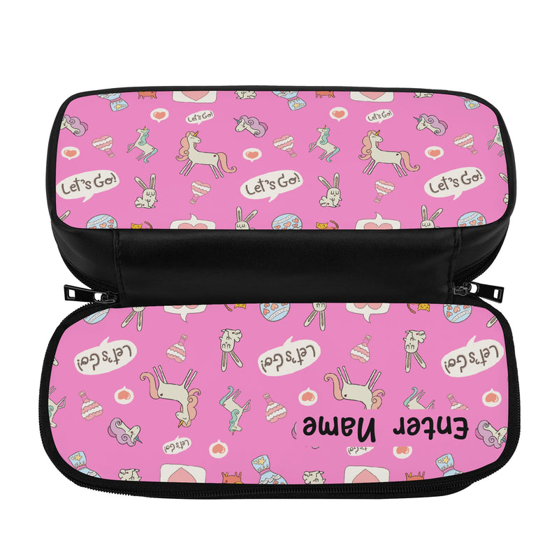 Back to School Essentials: Stylish & Practical PU Leather Pencil Case for Kids and Teens. Personalized Pink Unicorn pattern is both Cute & Fun