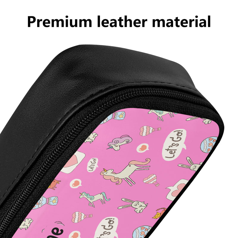 Back to School Essentials: Stylish & Practical PU Leather Pencil Case for Kids and Teens. Personalized Pink Unicorn pattern is both Cute & Fun