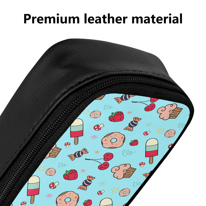 Back to School Essentials: Stylish & Practical PU Leather Pencil Case for Kids and Teens. Personalized Donut & Ice Cream pattern