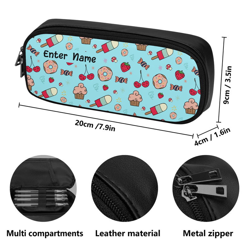 Back to School Essentials: Stylish & Practical PU Leather Pencil Case for Kids and Teens. Personalized Donut & Ice Cream pattern