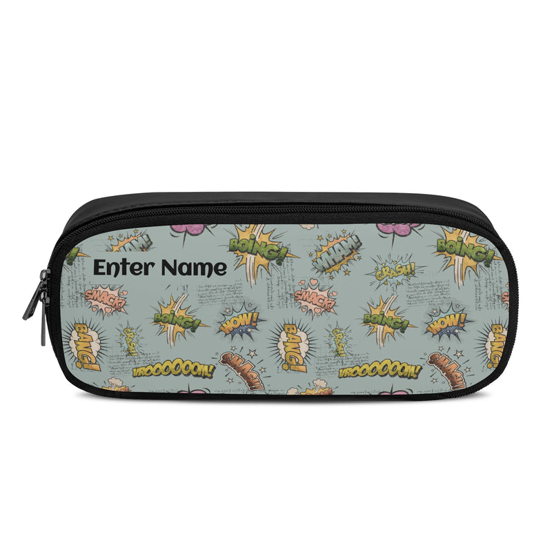 Back to School Essentials: Stylish & Fun PU Leather Pencil Case for Tweens & Teens. Personalized Onomatopoeia pattern