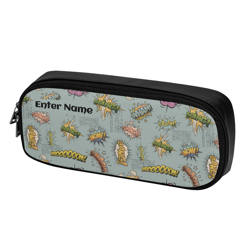 Back to School Essentials: Stylish & Fun PU Leather Pencil Case for Tweens & Teens. Personalized Onomatopoeia pattern