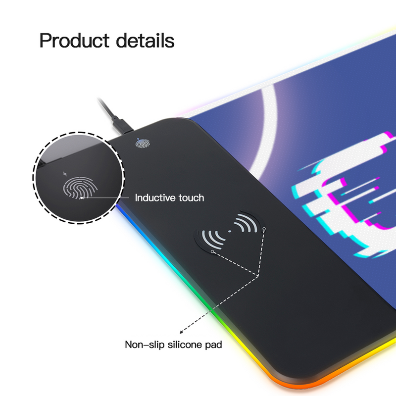 Wireless Charging Mouse Pad with RGB lighting-Waterproof-Oversized-Printed-Cyber Cat