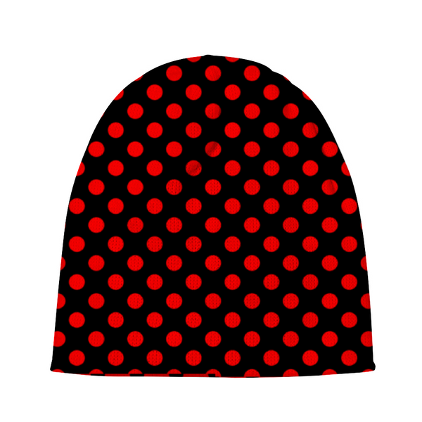 Knitted Beanies for Boys and Girls-Knit Caps for Kids and Young Adults - Red and Black Polka Dots