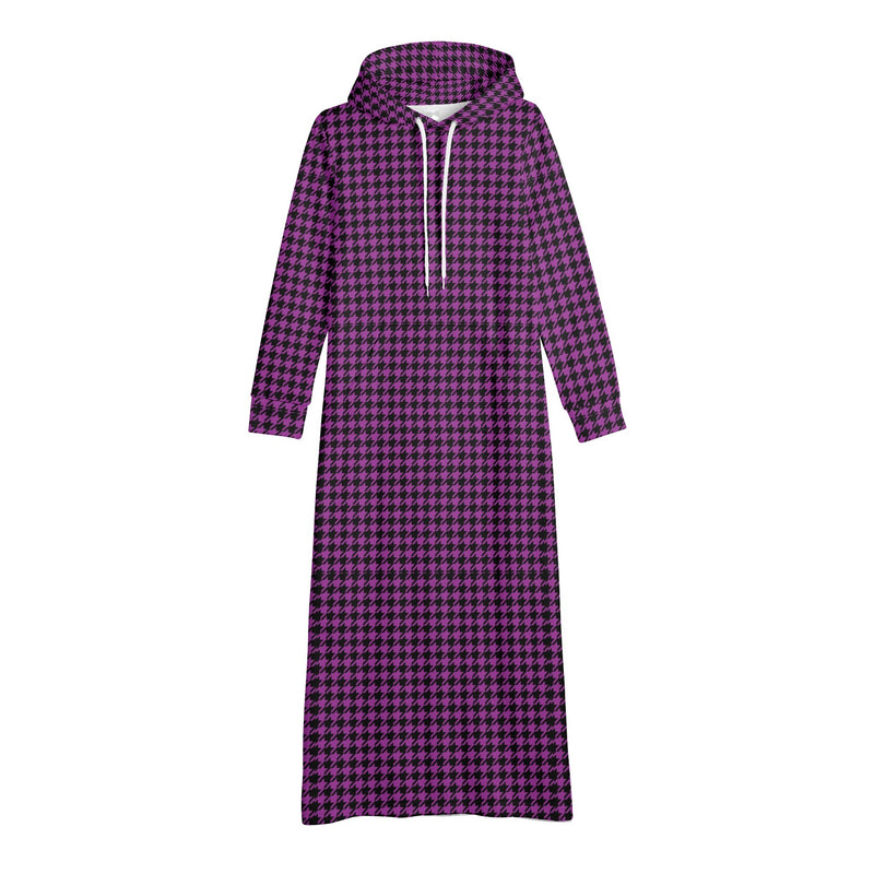 Winter Loungewear | Maxi Dress | Hooded Sweatshirt with Pockets | Plus-Petite Size | Houndstooth Purple dress