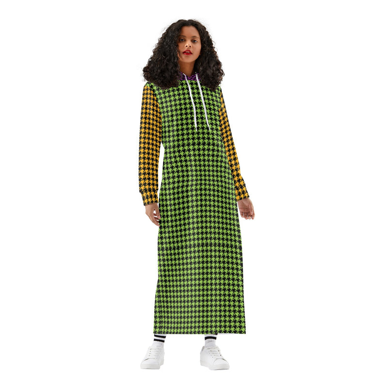 Winter Loungewear | Maxi Dress | Hooded Sweatshirt with Pockets | Plus-Petite Size | Houndstooth Multicolor dress