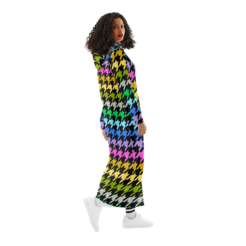 Winter Loungewear | Maxi Dress | Hooded Sweatshirt with Pockets | Plus-Petite Size | Houndstooth Multicolor Gradient dress