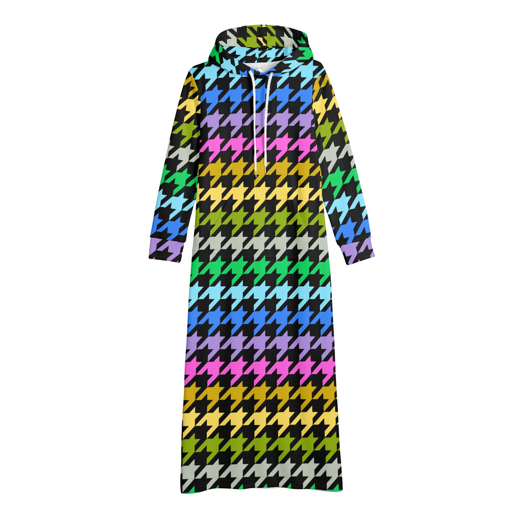 Winter Loungewear | Maxi Dress | Hooded Sweatshirt with Pockets | Plus-Petite Size | Houndstooth Multicolor Gradient dress