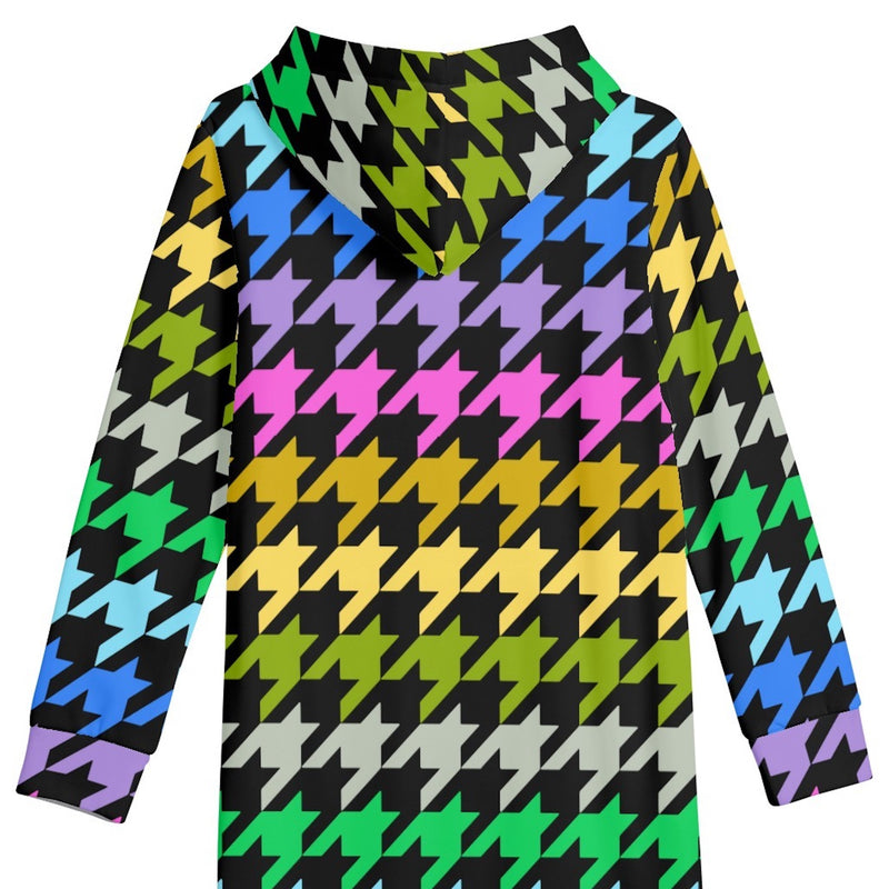 Winter Loungewear | Maxi Dress | Hooded Sweatshirt with Pockets | Plus-Petite Size | Houndstooth Multicolor Gradient dress