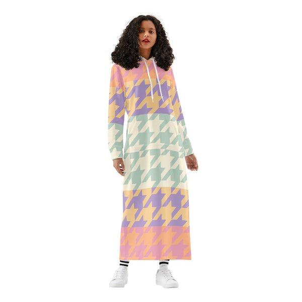 Winter Loungewear | Maxi Dress | Hooded Sweatshirt with Pockets | Plus-Petite Size | Houndstooth Pastel Gradient dress