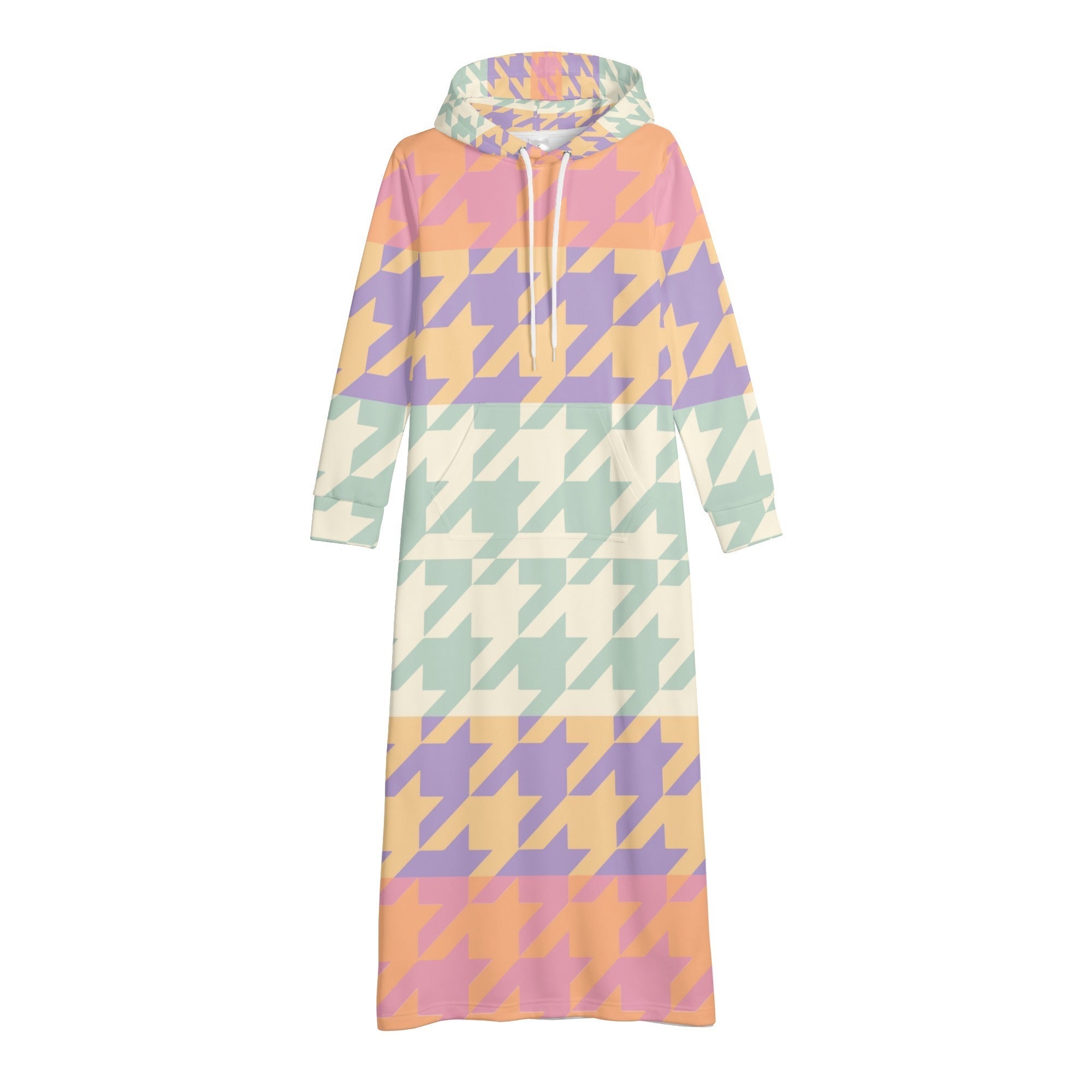 Winter Loungewear | Maxi Dress | Hooded Sweatshirt with Pockets | Plus-Petite Size | Houndstooth Pastel Gradient dress