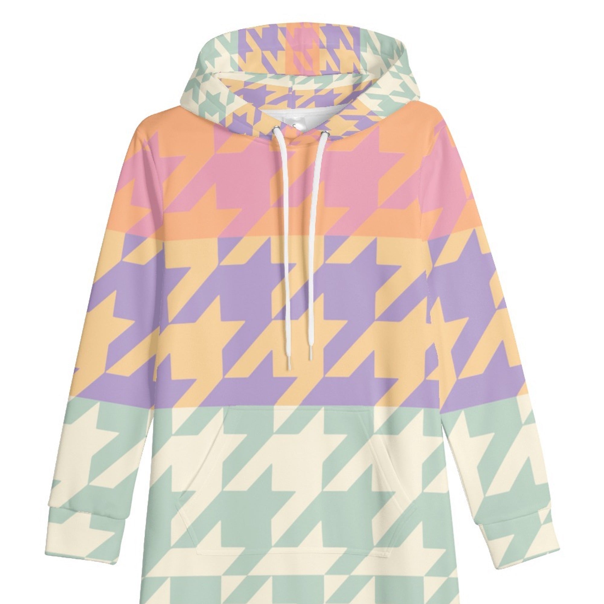 Winter Loungewear | Maxi Dress | Hooded Sweatshirt with Pockets | Plus-Petite Size | Houndstooth Pastel Gradient dress