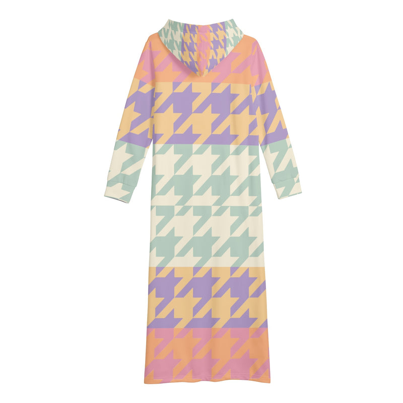 Winter Loungewear | Maxi Dress | Hooded Sweatshirt with Pockets | Plus-Petite Size | Houndstooth Pastel Gradient dress