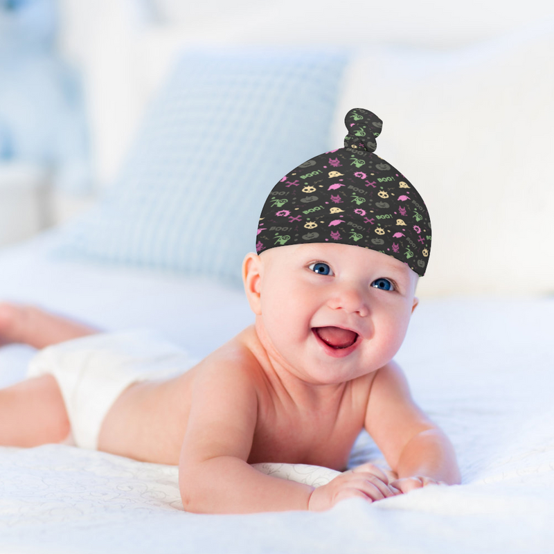 Cozy Polar Fleece Top Knot Baby Beanie: Spooky Halloween Boo