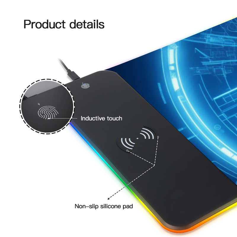 Wireless Charging Mouse Pad with RGB lighting-Waterproof-Oversized-Printed-Iron Arc Reactor