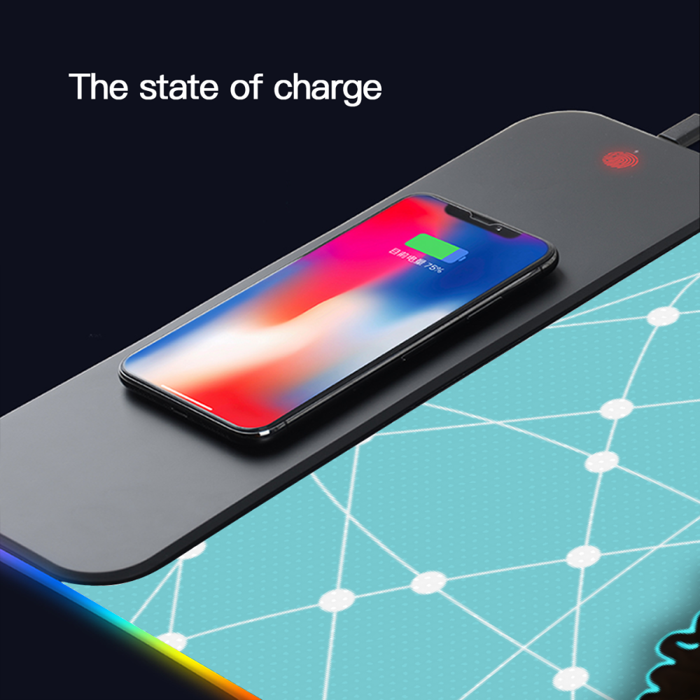Wireless Charging Mouse Pad with RGB lighting-Waterproof-Oversized-Printed-Cyber Girl