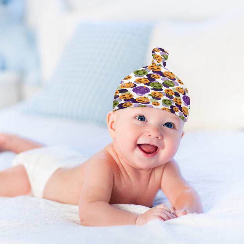 Cozy Polar Fleece Top Knot Baby Beanie: Halloween Pumpkin