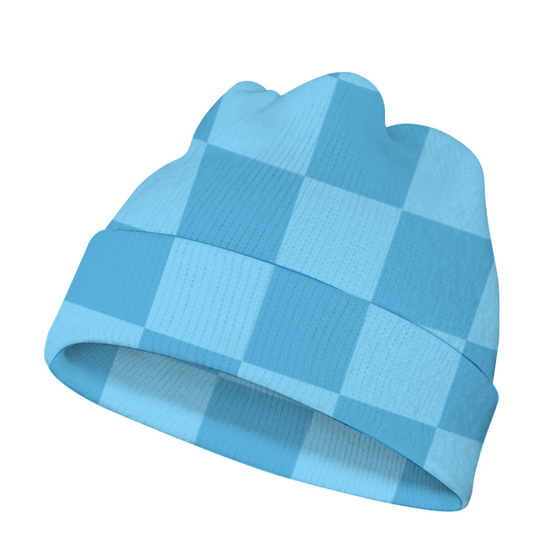 Knitted Beanies for Boys and Girls-Knit Caps for Kids and Young Adults - Blue Checks