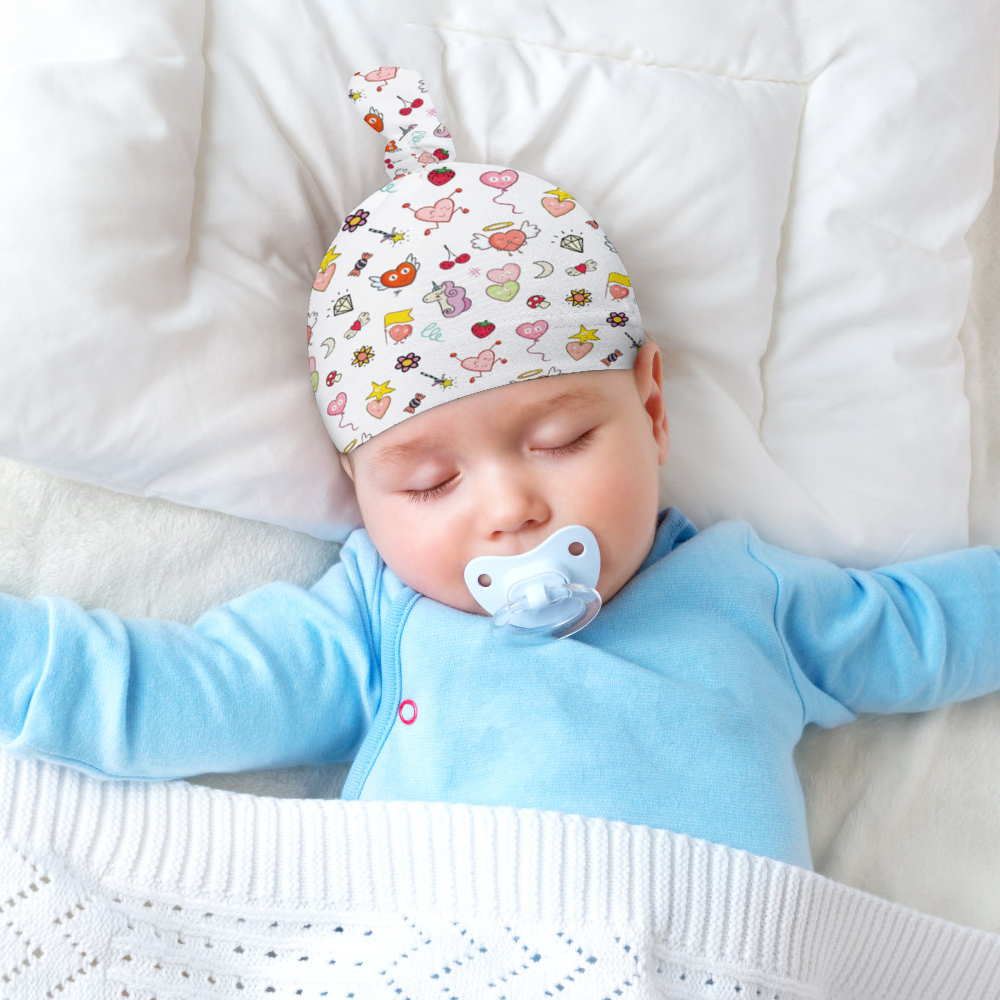 Cozy Polar Fleece Top Knot Baby Beanie: Cute Whimsical Pattern