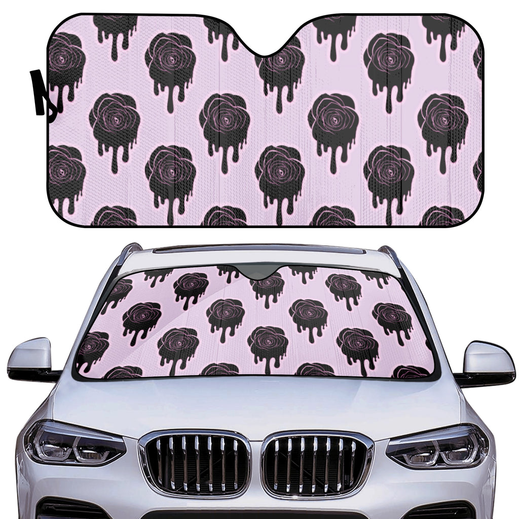 Gothic Black Roses car sun shade with dark floral rose pattern