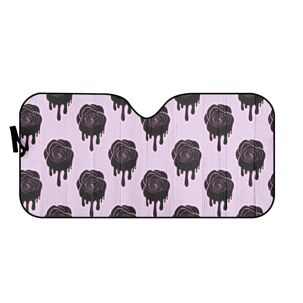 Gothic Black Roses car sun shade with black rose print