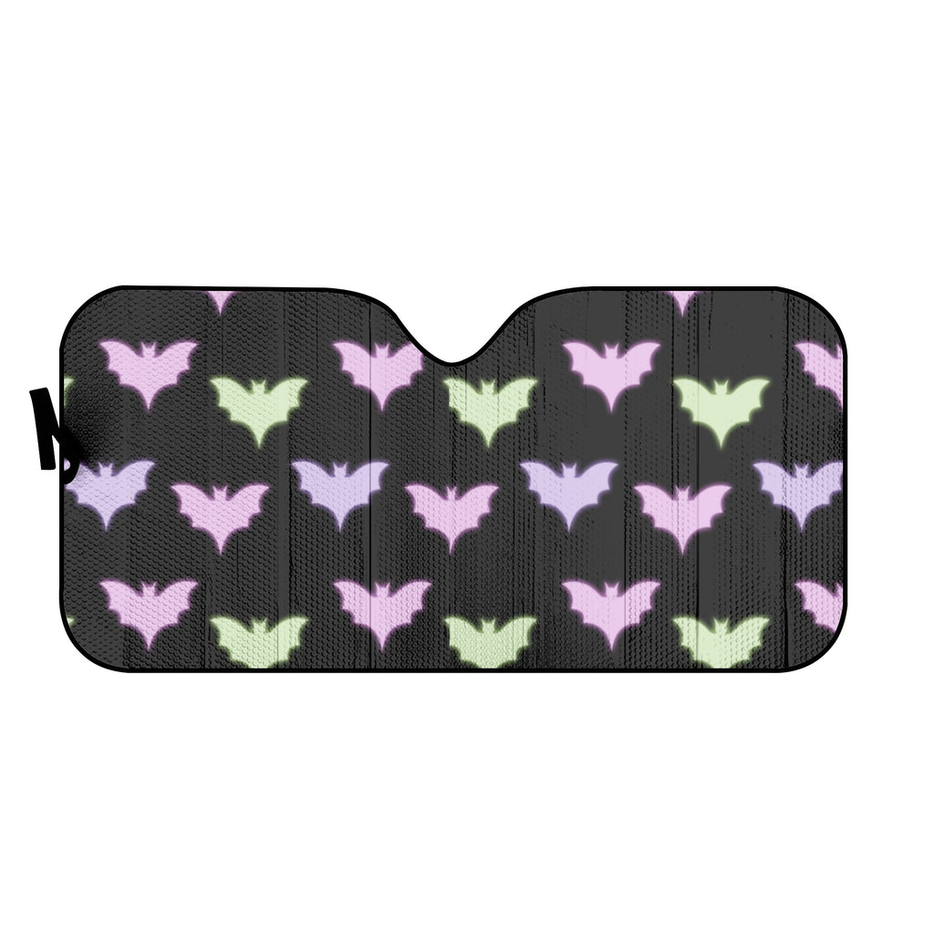 Pastel Goth Bats car sun shade with pink and black bat print
