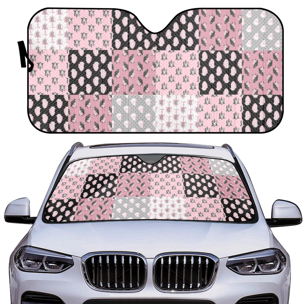 Pastel Goth Patchwork car sun shade with pastel gothic checkered pattern