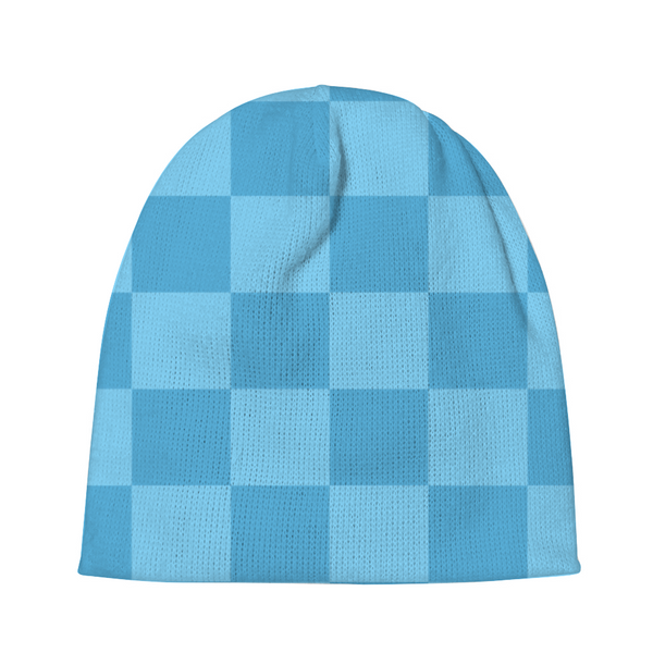 Knitted Beanies for Boys and Girls-Knit Caps for Kids and Young Adults - Blue Checks