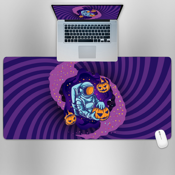 Premium PU Leather Mouse Pads | Non-Slip |Waterproof | Stylish & Durable | Astronaut with Halloween Pumpkin