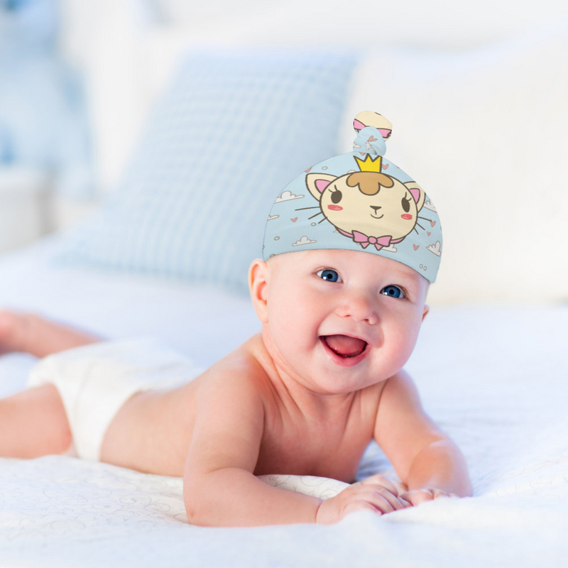 Cozy Polar Fleece Top Knot Baby Beanie: In the Clouds