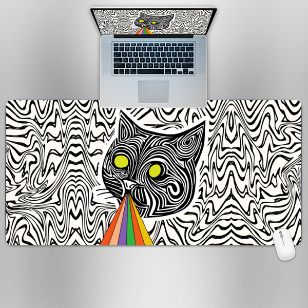 Premium PU Leather Mouse Pads | Non-Slip |Waterproof | Stylish & Durable | Psychedelic Rainbow Cat