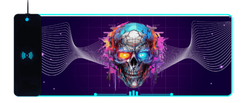 Wireless Charging Mouse Pad with RGB lighting-Waterproof-Oversized-Printed-Cyber Skull 2