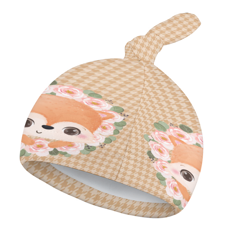 Cozy Polar Fleece Top Knot Baby Beanie: Cute Baby Fox