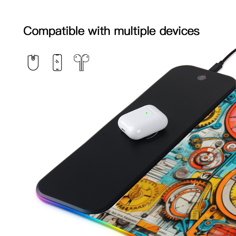 Wireless Charging Mouse Pad with RGB lighting-Waterproof-Oversized-Printed-Cyber Mechanics