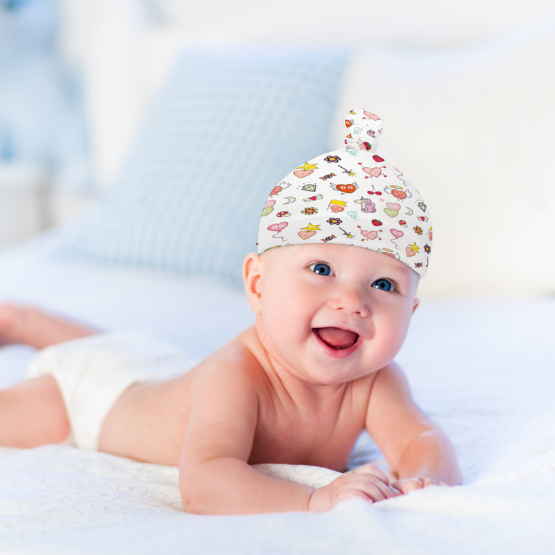 Cozy Polar Fleece Top Knot Baby Beanie: Cute Whimsical Pattern