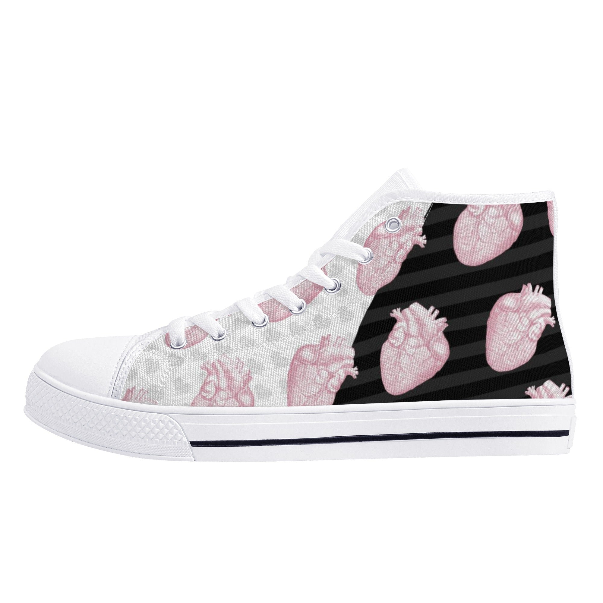 single shoes white sole - Pastel goth Halloween high-top shoes with skull and spooky heart design